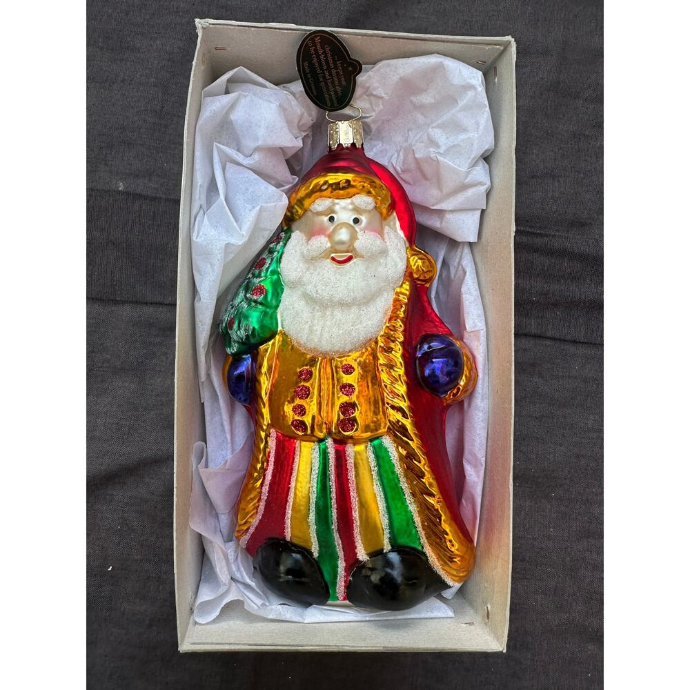 Vintage Christborn ornament glass Santa Claus made in Germany in box 7x4”